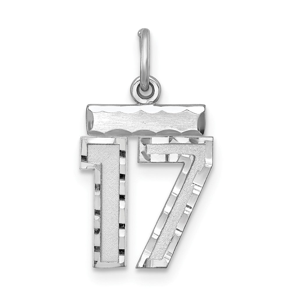 Sterling Silver Rhodium-plated Diamond-cut #17 Charm