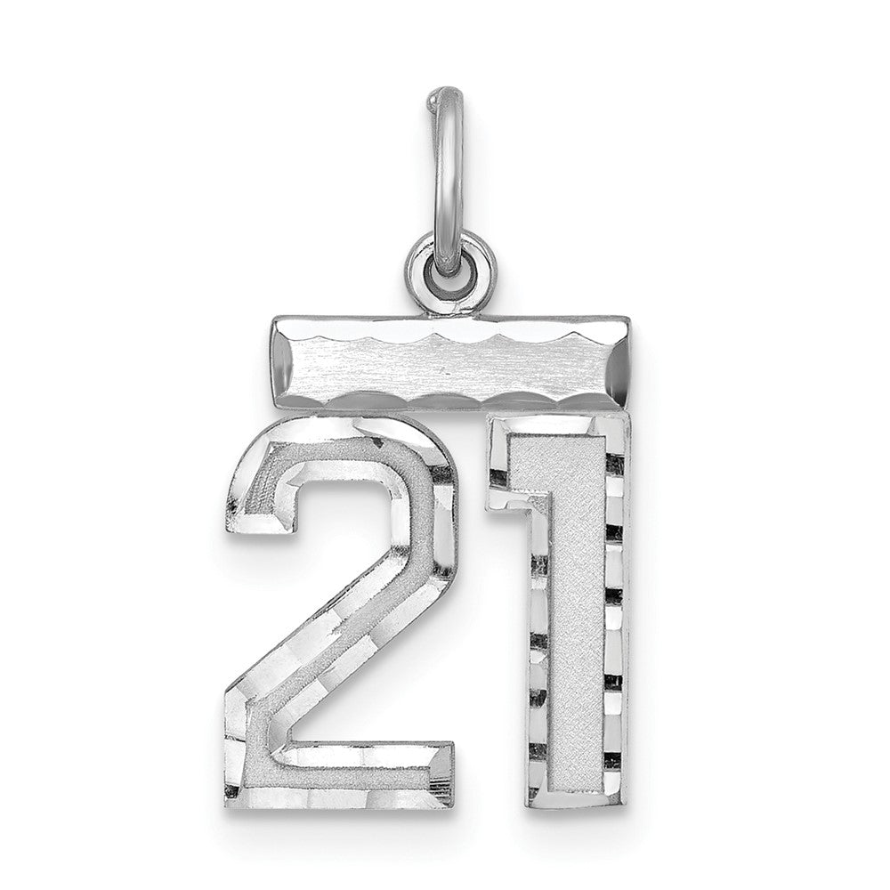 Sterling Silver Rhodium-plated Diamond-cut #21 Charm