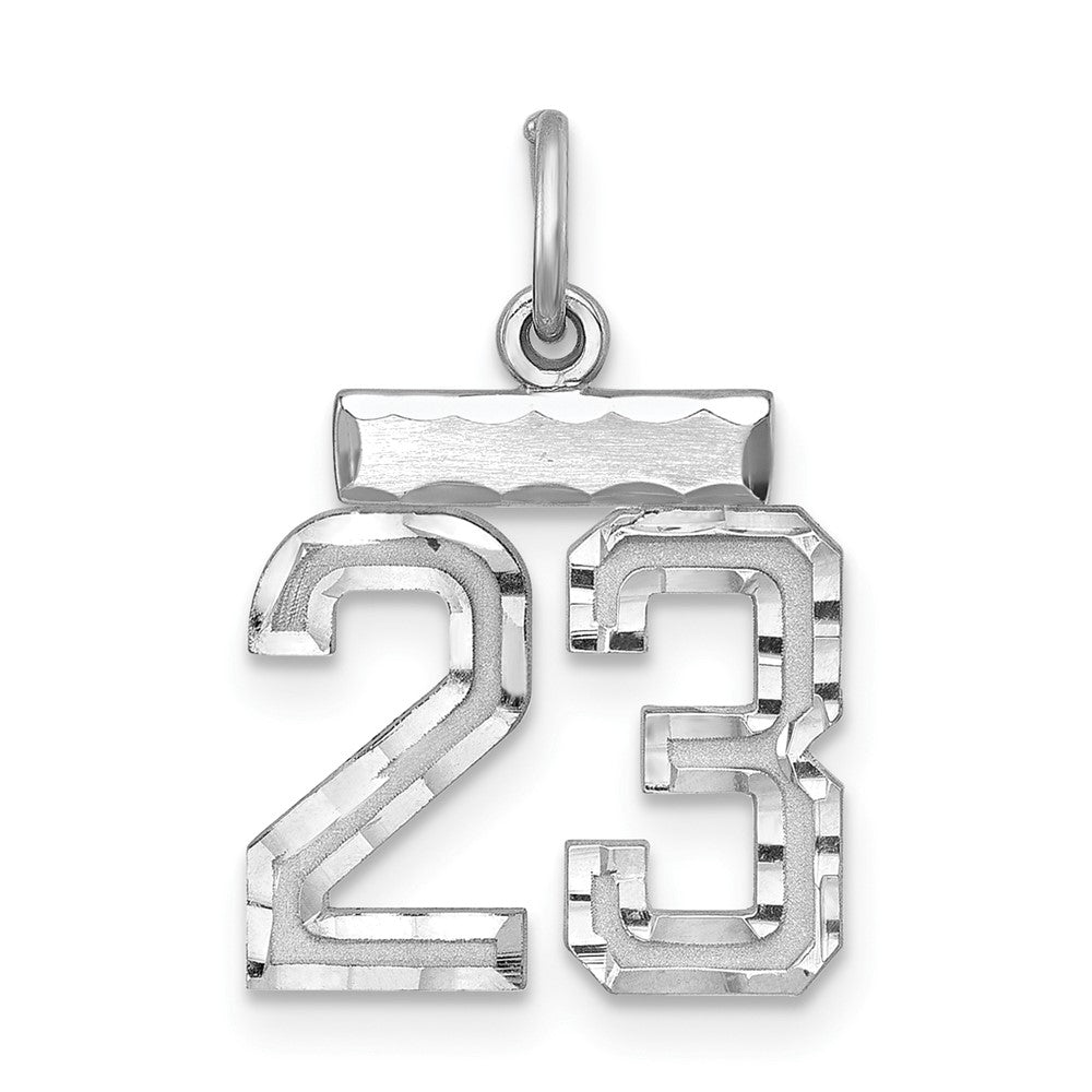 Sterling Silver Rhodium-plated Diamond-cut #23 Charm