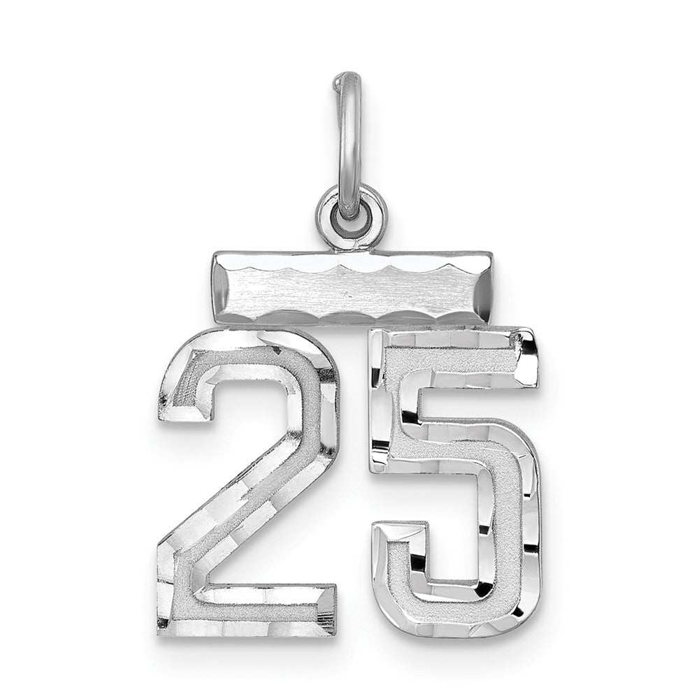 Sterling Silver Rhodium-plated Diamond-cut #25 Charm