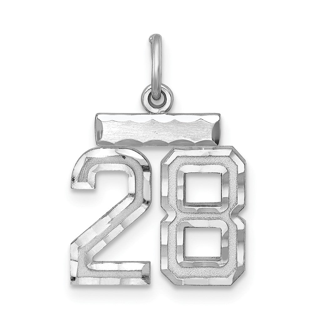 Sterling Silver Rhodium-plated Diamond-cut #28 Charm