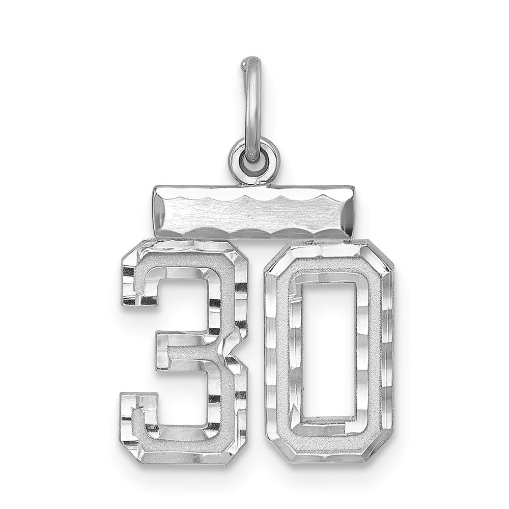 Sterling Silver Rhodium-plated Diamond-cut #30 Charm