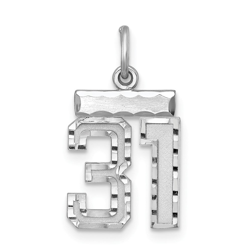 Sterling Silver Rhodium-plated Diamond-cut #31 Charm