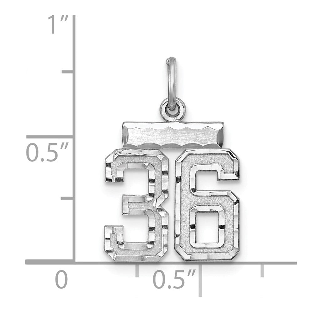 Sterling Silver Rhodium-plated Diamond-cut #36 Charm