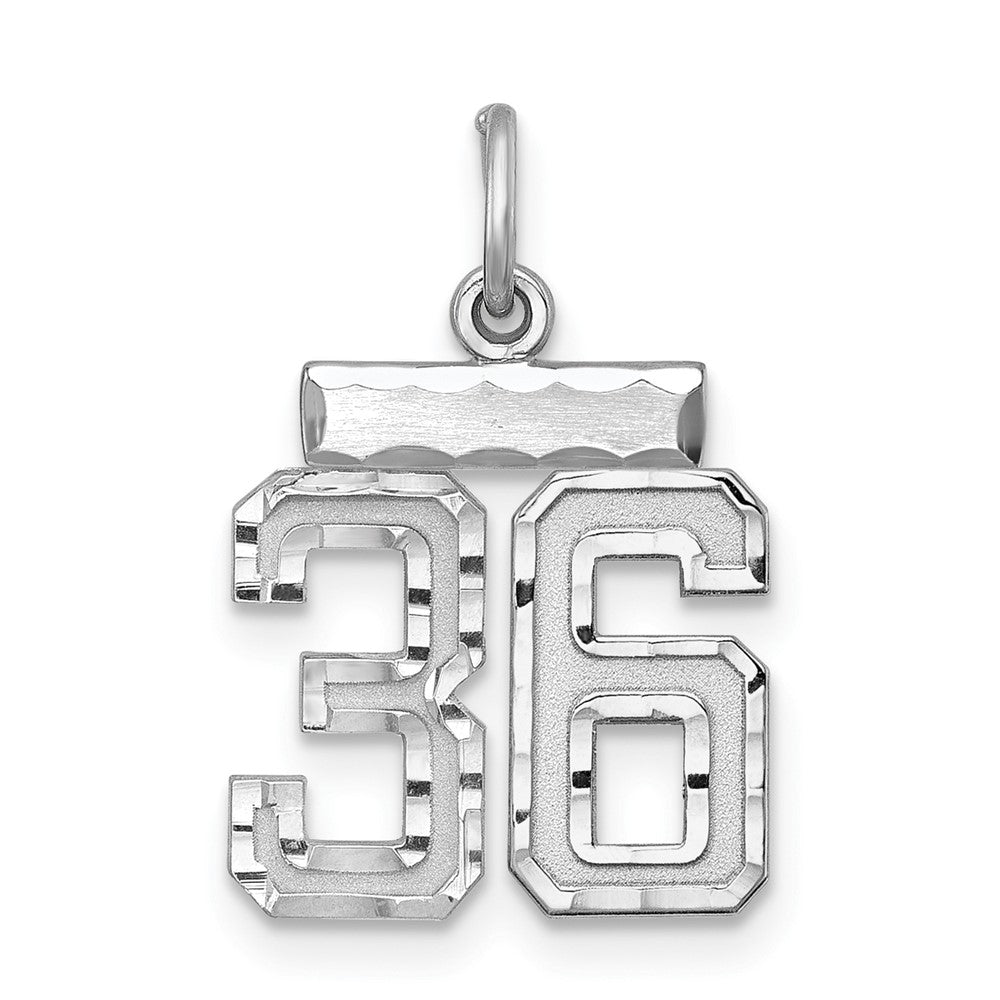 Sterling Silver Rhodium-plated Diamond-cut #36 Charm