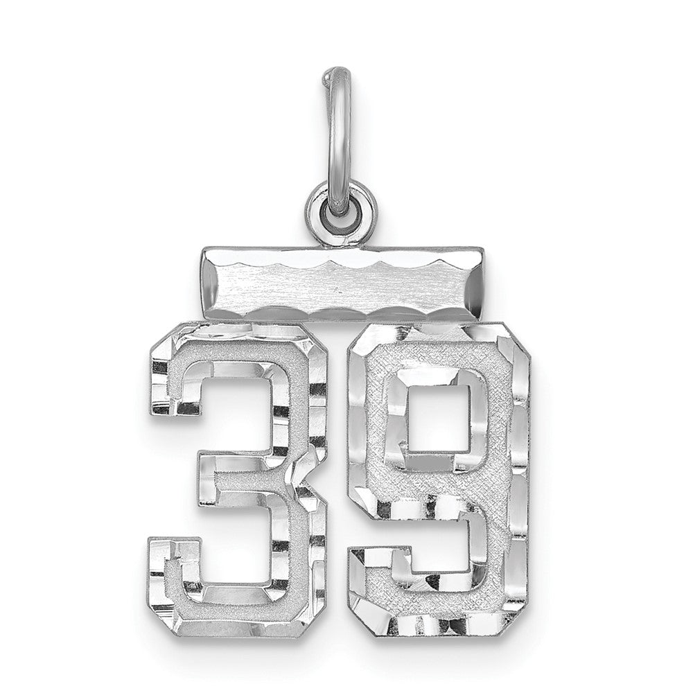 Sterling Silver Rhodium-plated Diamond-cut #39 Charm