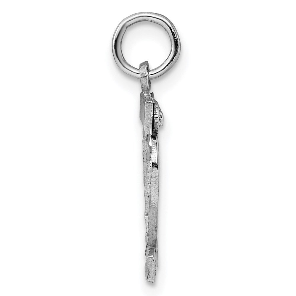 Sterling Silver Rhodium-plated Diamond-cut #42 Charm