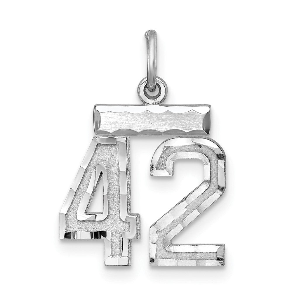 Sterling Silver Rhodium-plated Diamond-cut #42 Charm