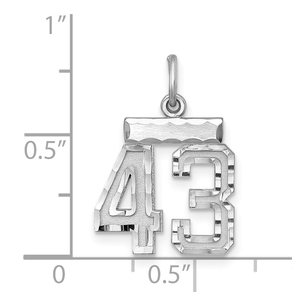 Sterling Silver Rhodium-plated Diamond-cut #43 Charm