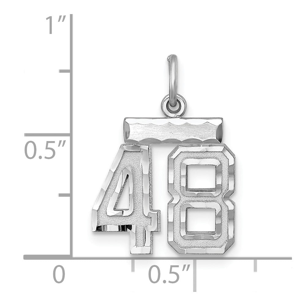 Sterling Silver Rhodium-plated Diamond-cut #48 Charm