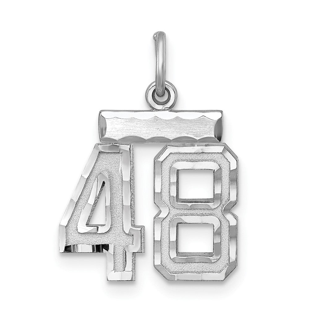 Sterling Silver Rhodium-plated Diamond-cut #48 Charm