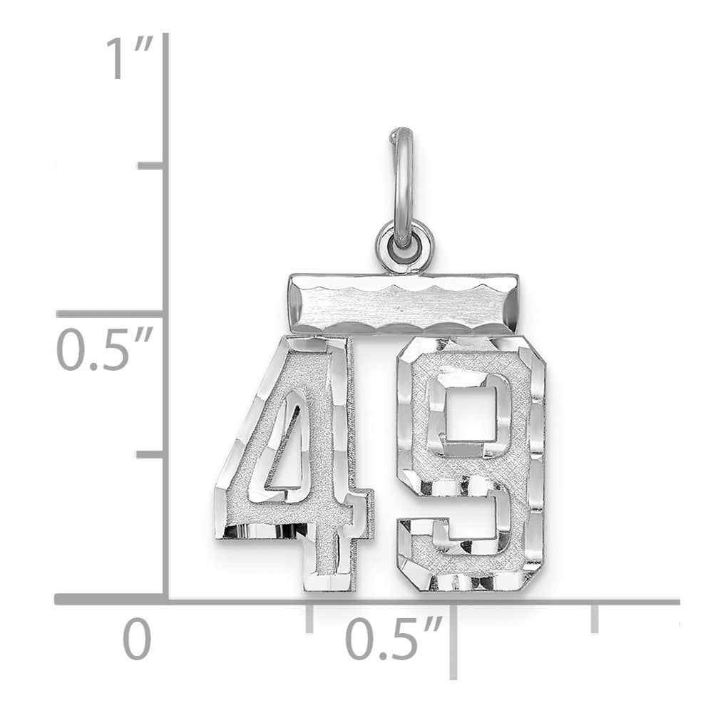 Sterling Silver Rhodium-plated Diamond-cut #49 Charm