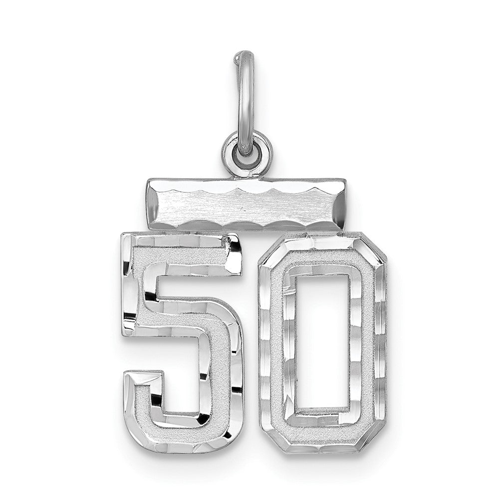 Sterling Silver Rhodium-plated Diamond-cut #50 Charm