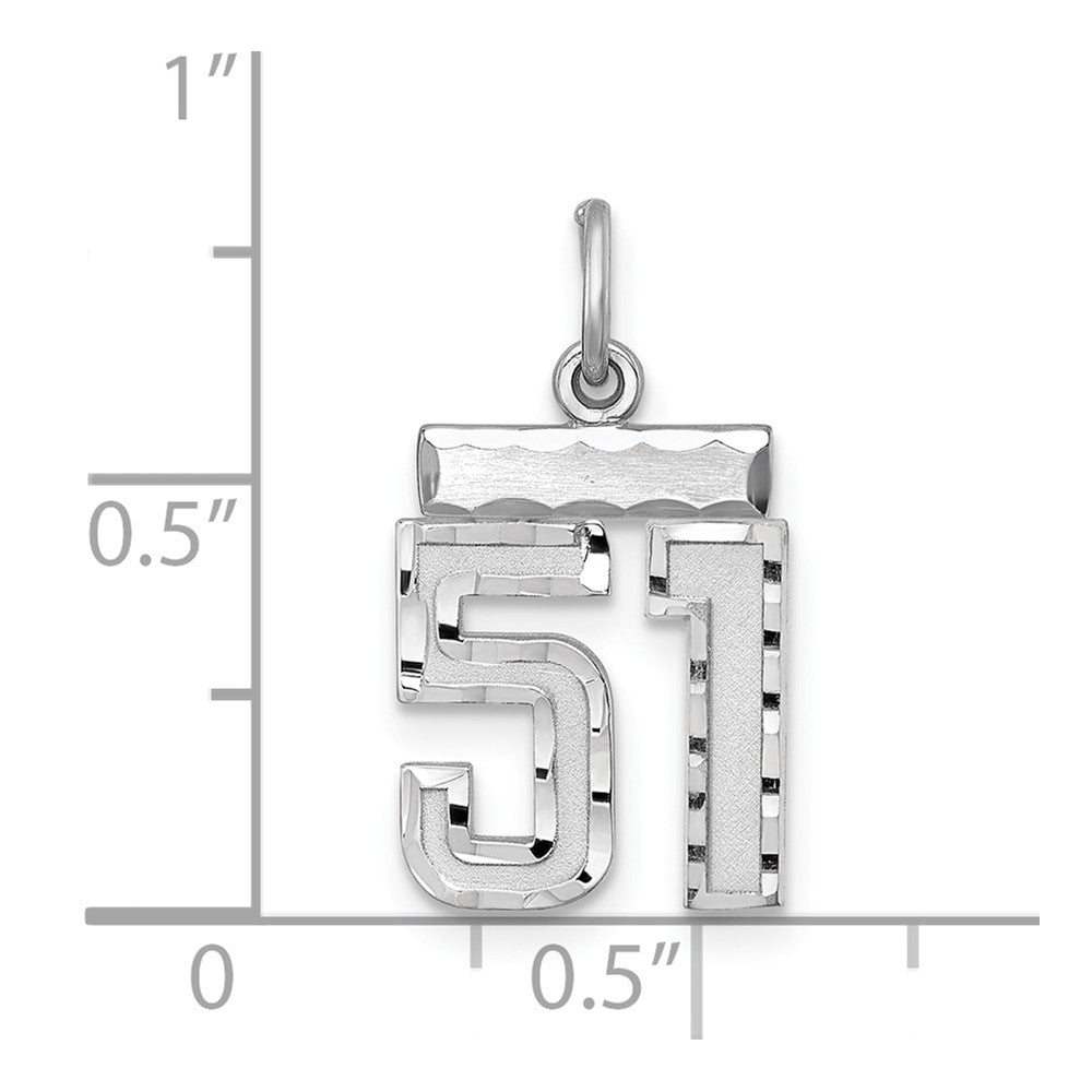 Sterling Silver Rhodium-plated Diamond-cut #51 Charm