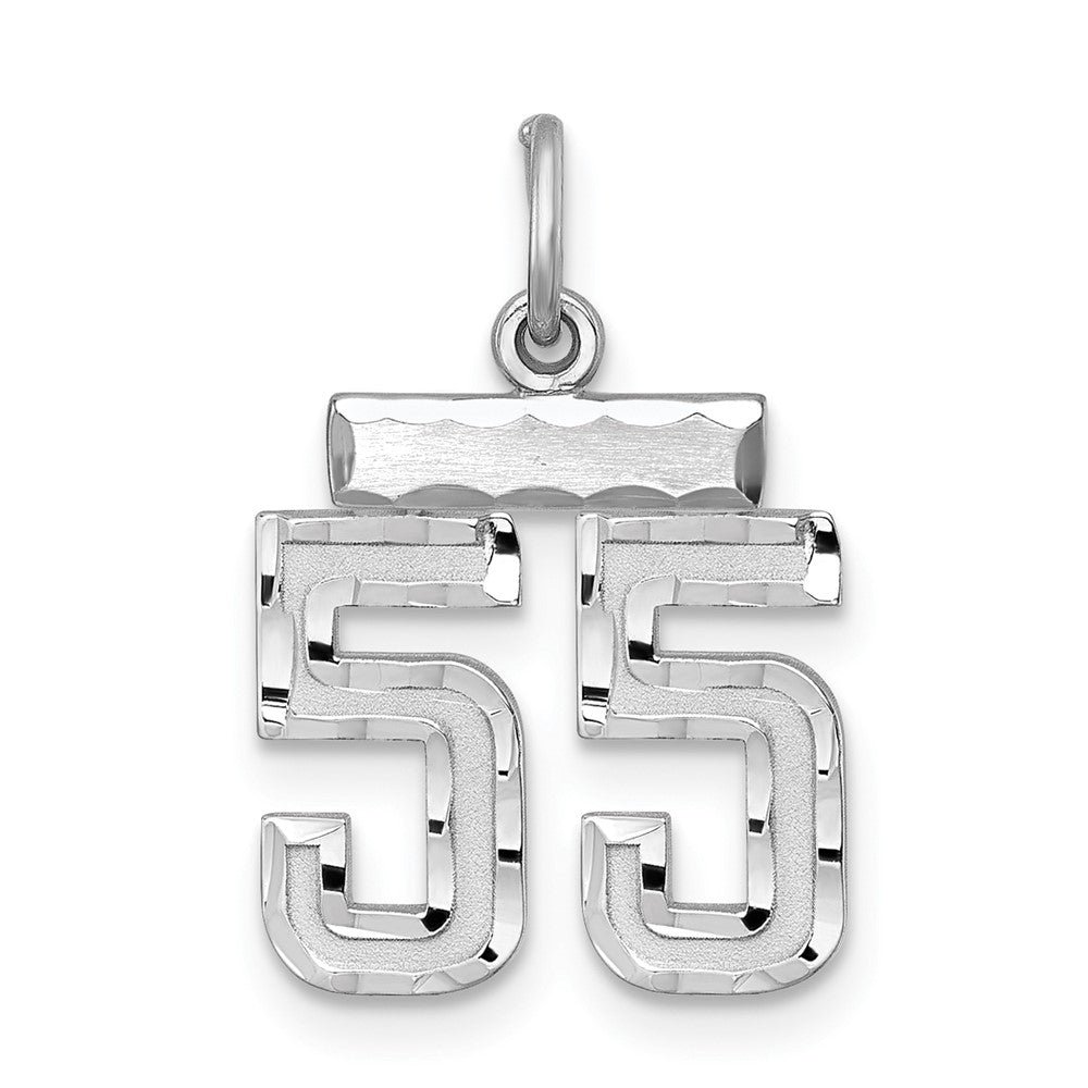 Sterling Silver Rhodium-plated Diamond-cut #55 Charm