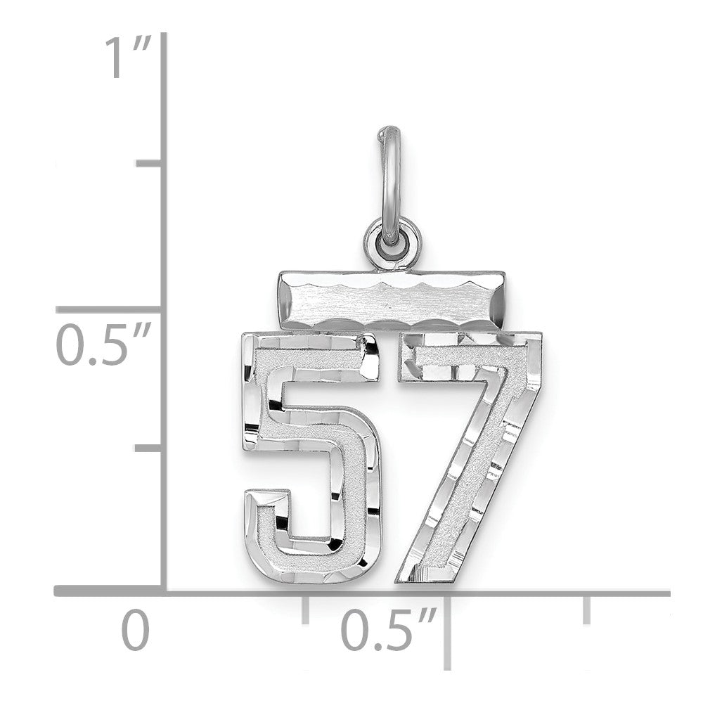 Sterling Silver Rhodium-plated Diamond-cut #57 Charm