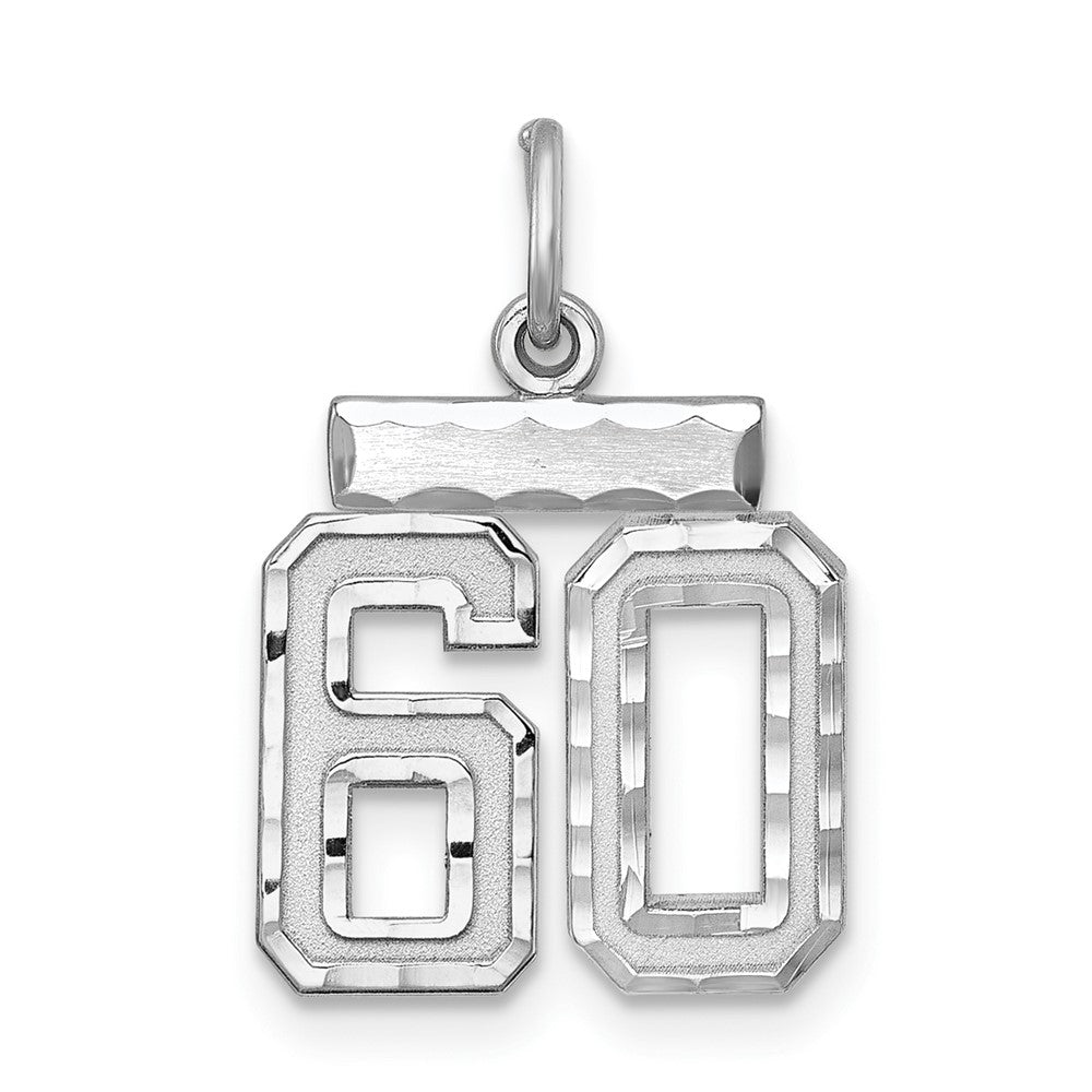 Sterling Silver Rhodium-plated Diamond-cut #60 Charm