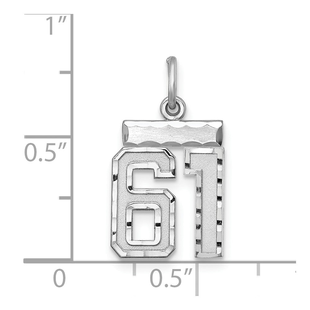 Sterling Silver Rhodium-plated Diamond-cut #61 Charm