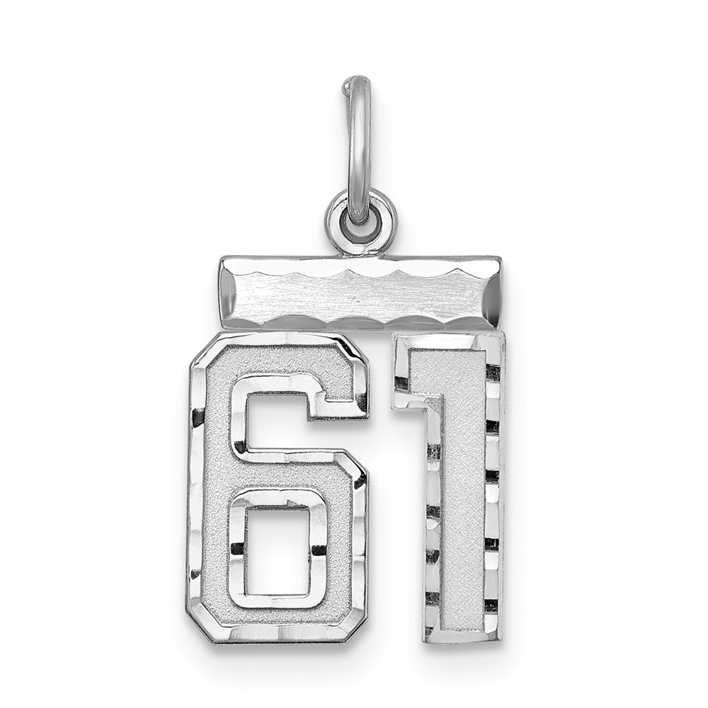 Sterling Silver Rhodium-plated Diamond-cut #61 Charm