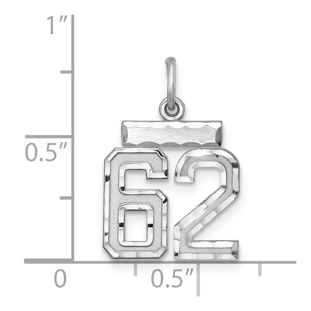 Sterling Silver Rhodium-plated Diamond-cut #62 Charm