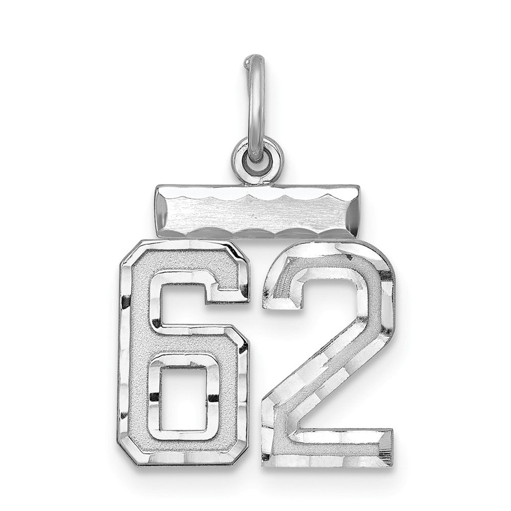 Sterling Silver Rhodium-plated Diamond-cut #62 Charm