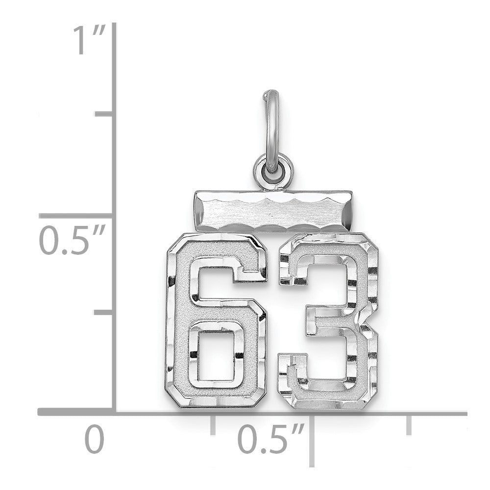 Sterling Silver Rhodium-plated Diamond-cut #63 Charm