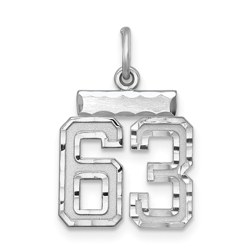 Sterling Silver Rhodium-plated Diamond-cut #63 Charm