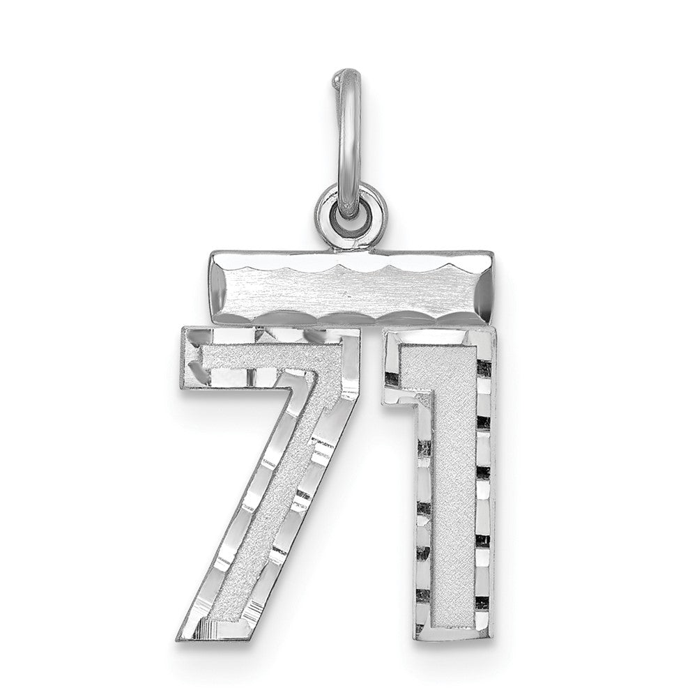 Sterling Silver Rhodium-plated Diamond-cut #71 Charm