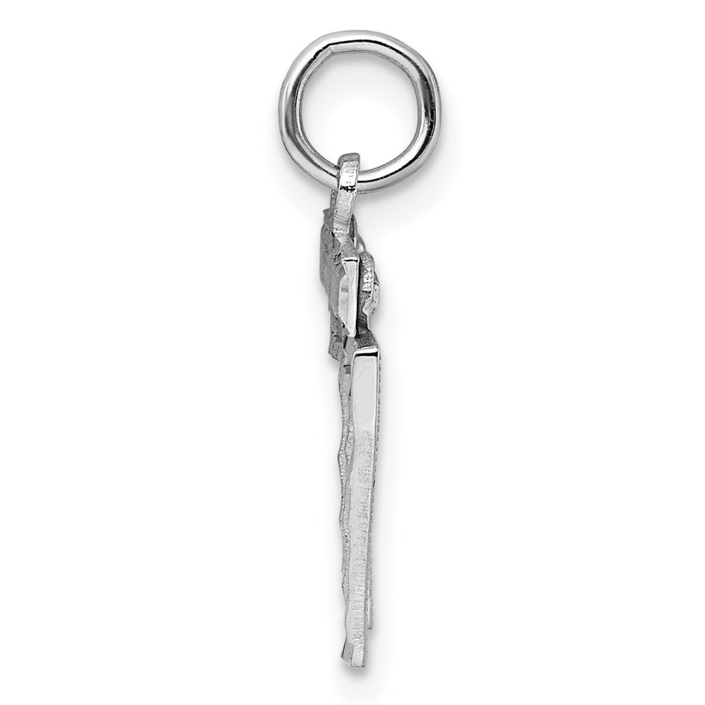 Sterling Silver Rhodium-plated Diamond-cut #77 Charm