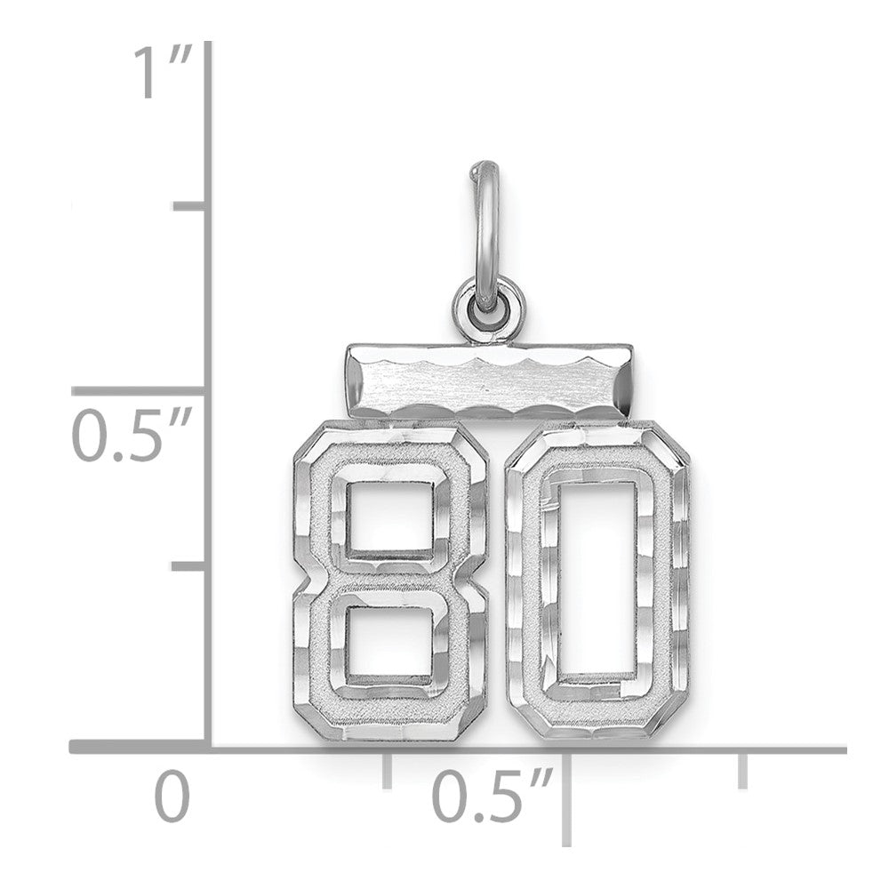 Sterling Silver Rhodium-plated Diamond-cut #80 Charm