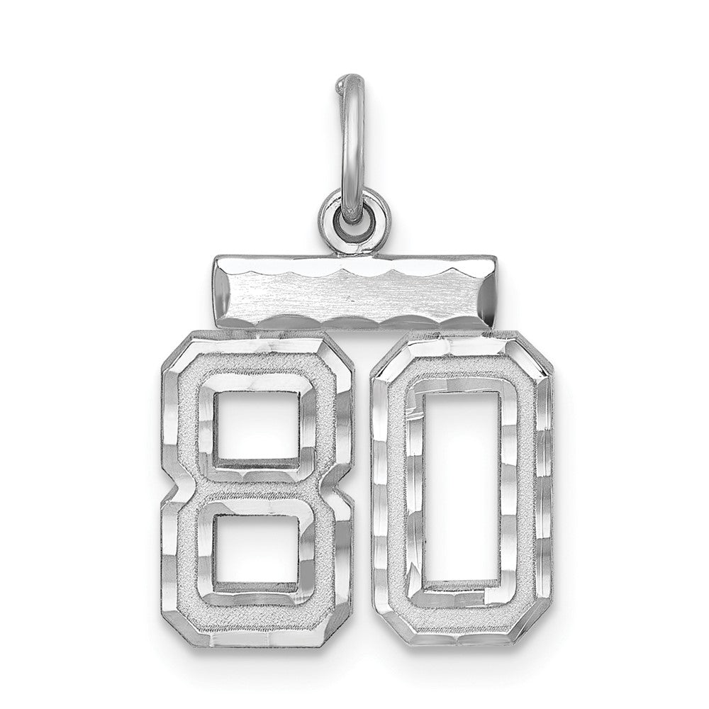 Sterling Silver Rhodium-plated Diamond-cut #80 Charm