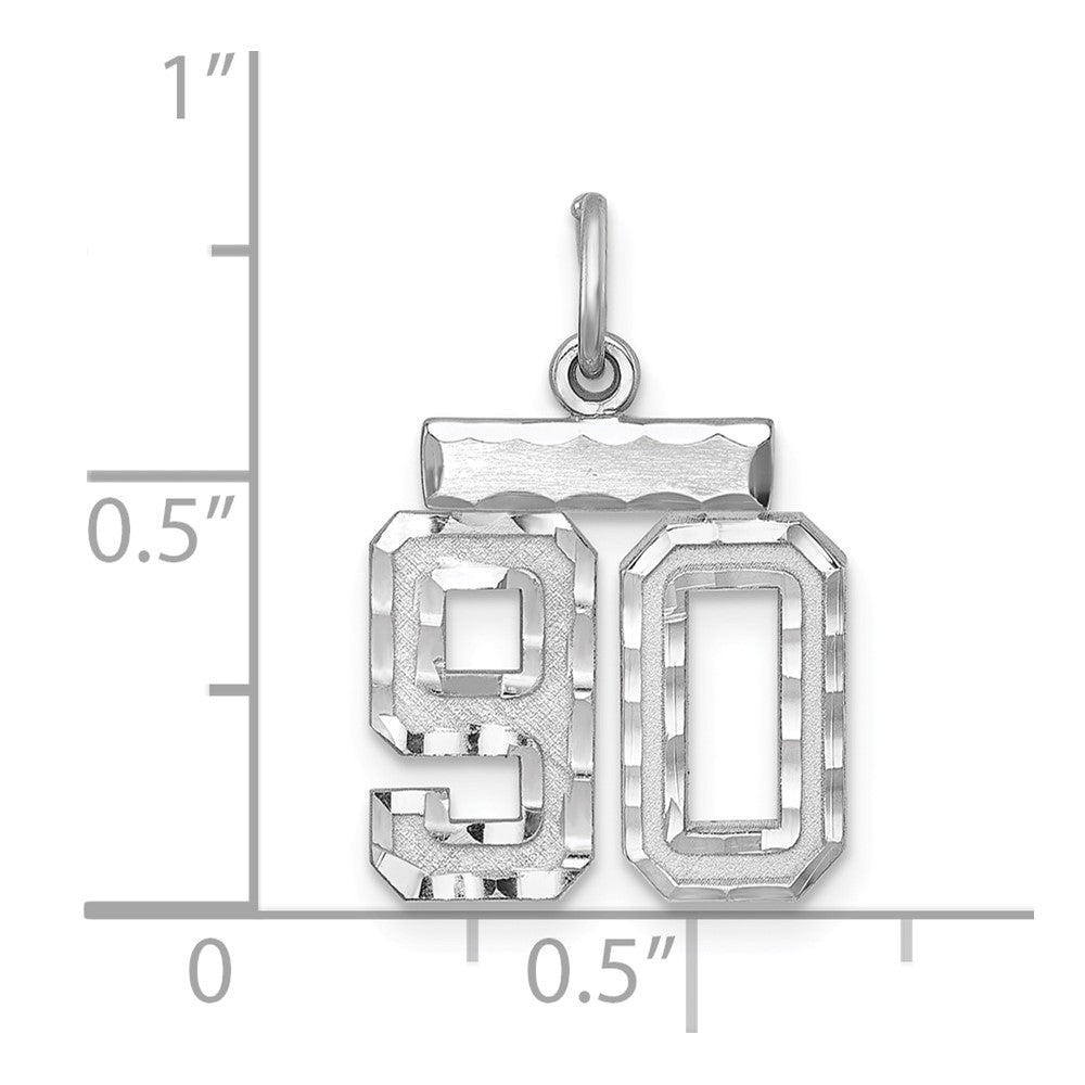 Sterling Silver Rhodium-plated Diamond-cut #90 Charm