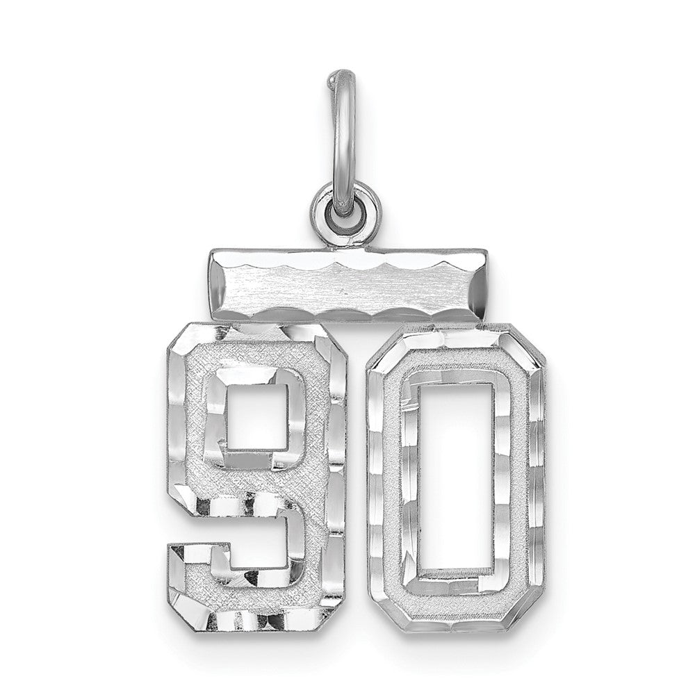 Sterling Silver Rhodium-plated Diamond-cut #90 Charm