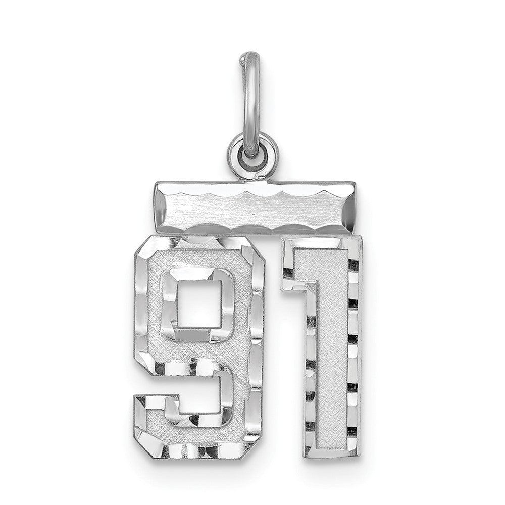 Sterling Silver Rhodium-plated Diamond-cut #91 Charm