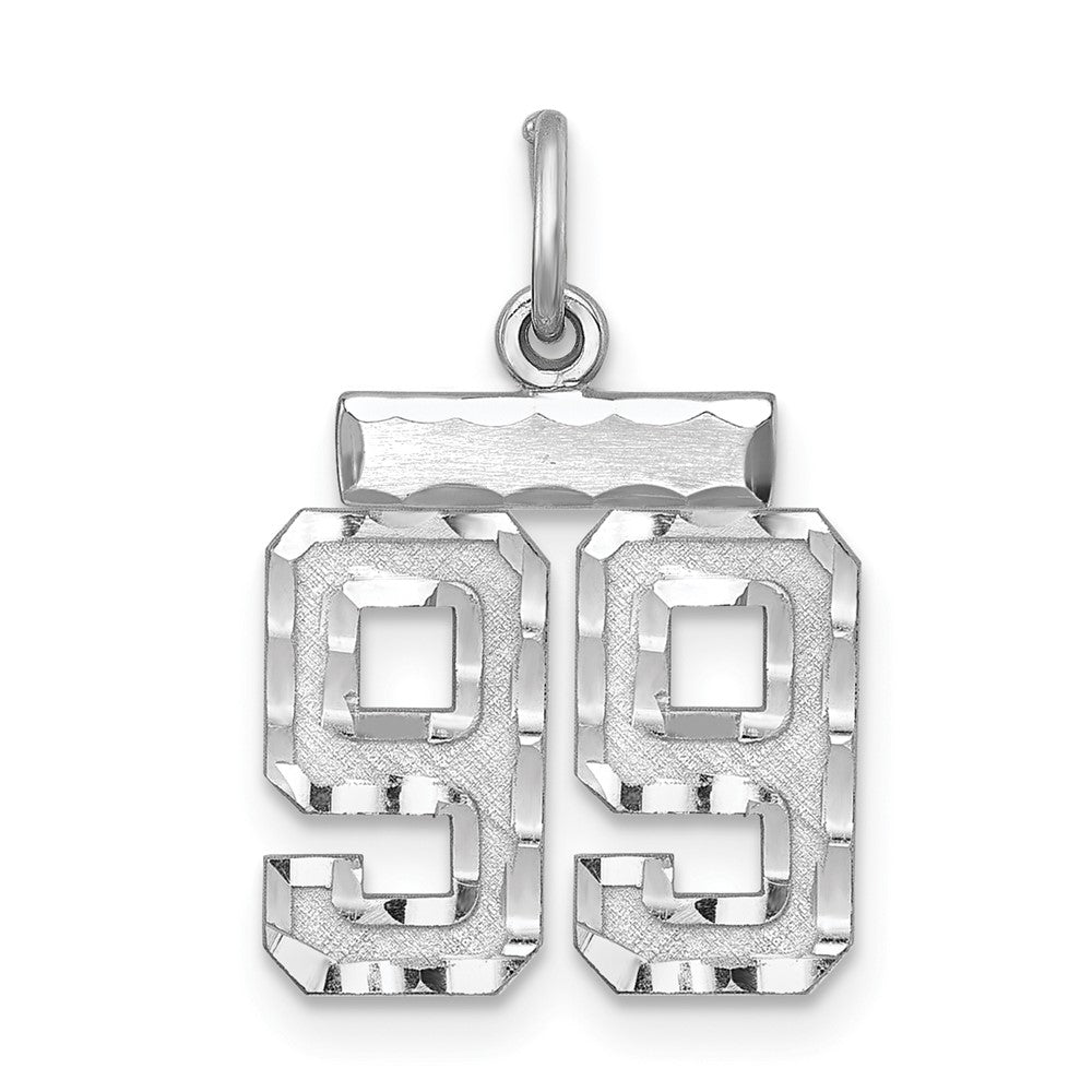 Sterling Silver Rhodium-plated Diamond-cut #99 Charm