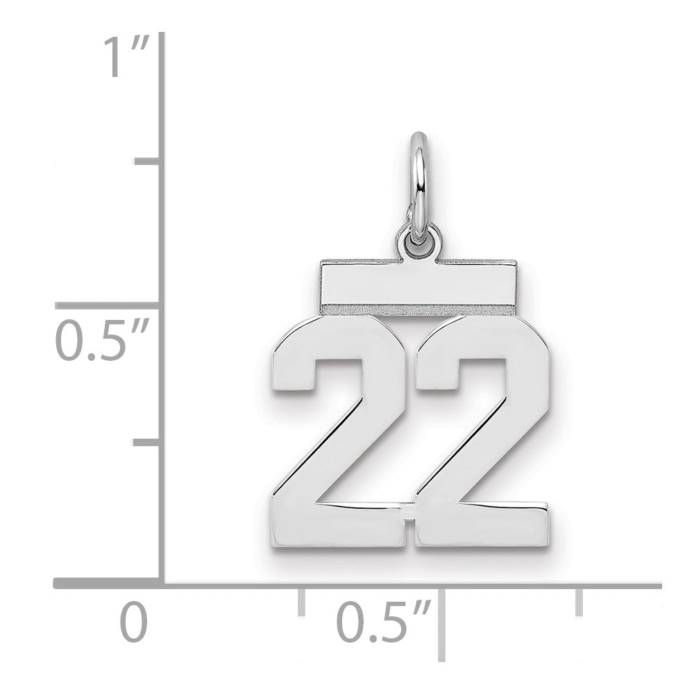 Sterling Silver/Rhodium-plated Polished Number 22 Charm