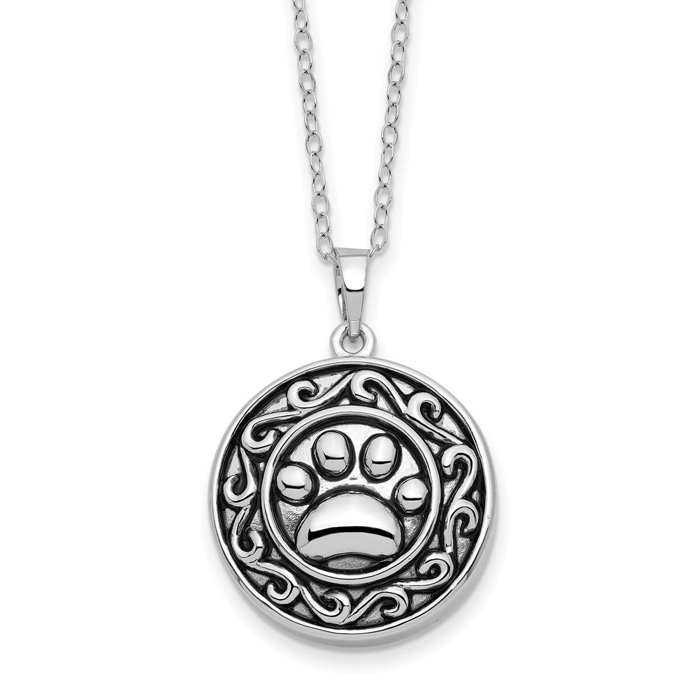 Sentimental Expressions Sterling Silver Rhodium-plated Antiqued Paw Ash Holder 18 Inch Necklace