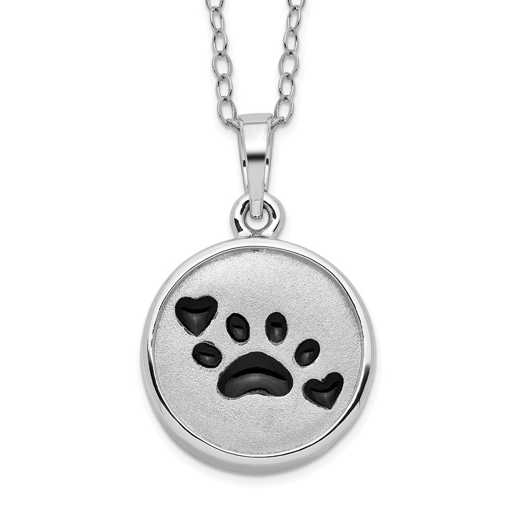 Sentimental Expressions Sterling Silver Rhodium-plated Enameled Paw Print Ash Holder 18 Inch Necklace