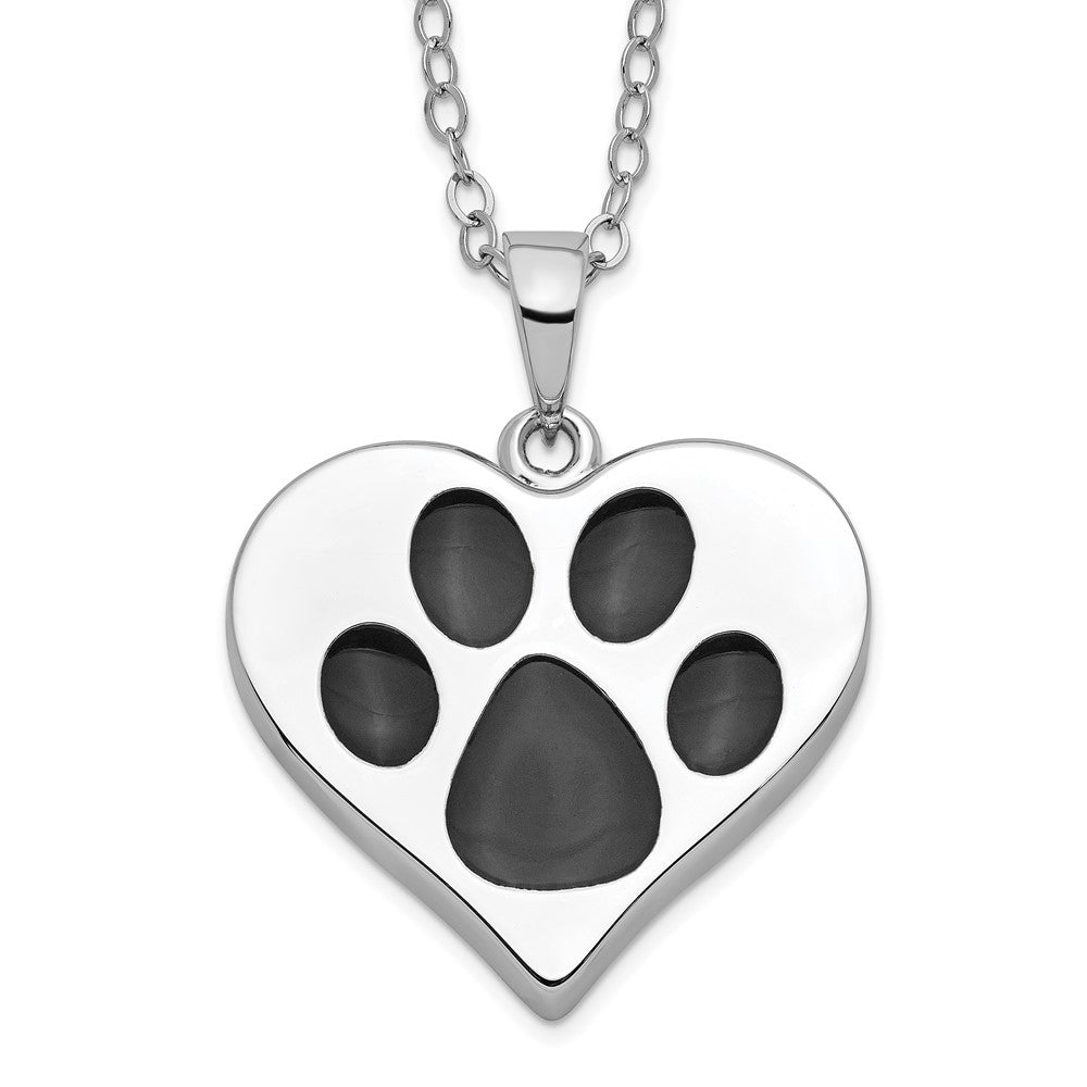 Sentimental Expressions Sterling Silver Rhodium-plated Antiqued Black Paw In Heart Ash Holder 18 Inch Necklace