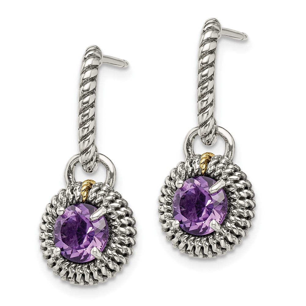 Shey Couture Sterling Silver with 14K Accent Antiqued Round Amethyst Post Dangle Earrings
