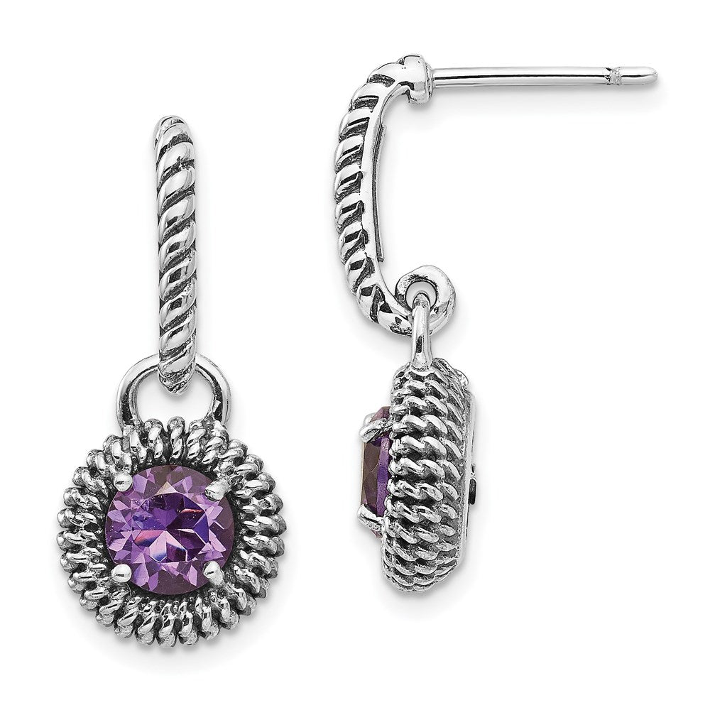 Shey Couture Sterling Silver with 14K Accent Antiqued Round Amethyst Post Dangle Earrings