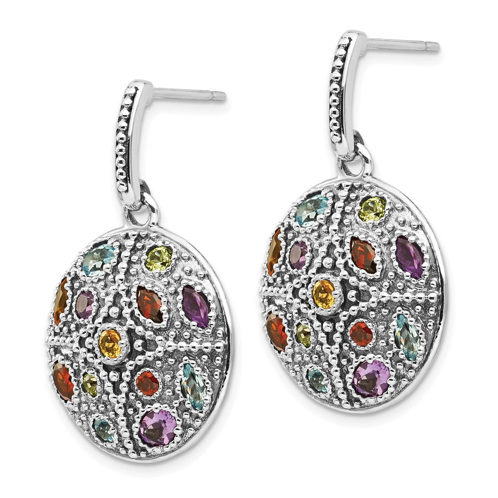 Shey Couture Sterling Silver with 14K Accent Antiqued .55Amethyst/.28Citrine/.65Blue Topaz.37Peridot/.52Garnet Post Dangle Earrings