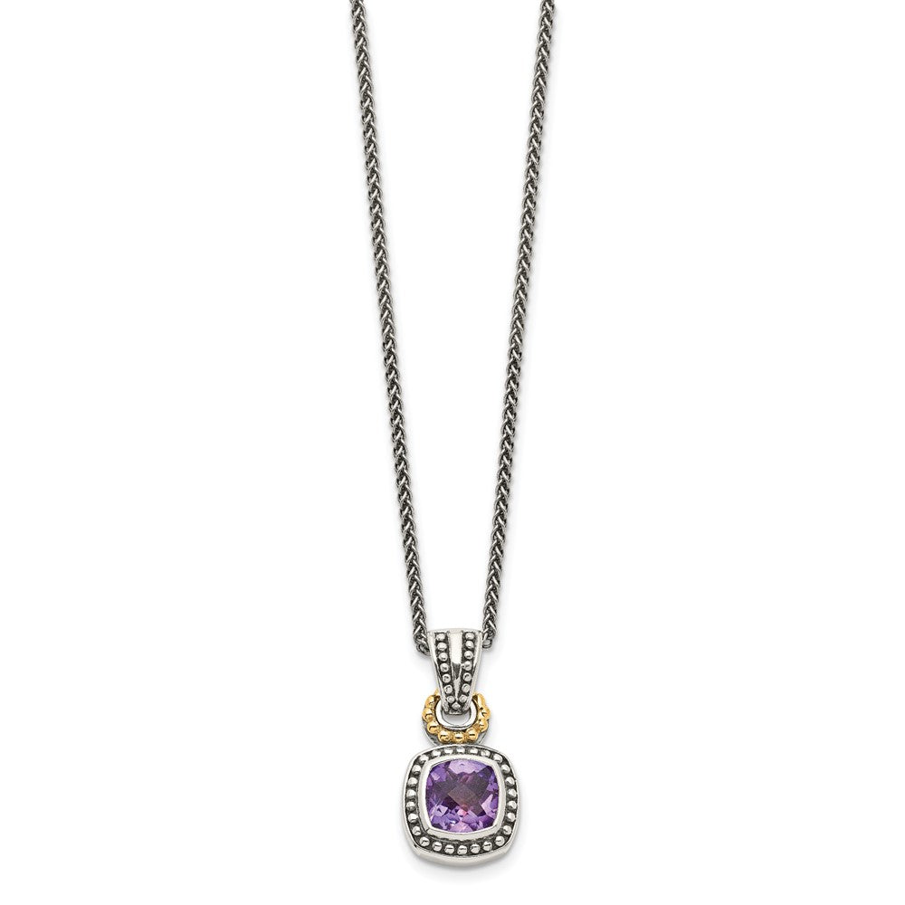 Shey Couture Sterling Silver with 14K Accent 18 Inch Antiqued Cushion Bezel Amethyst Necklace