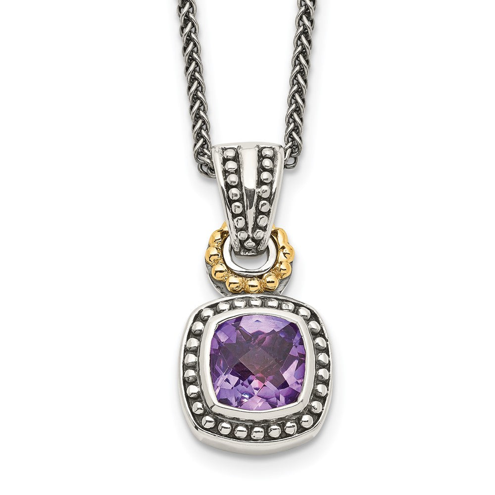 Shey Couture Sterling Silver with 14K Accent 18 Inch Antiqued Cushion Bezel Amethyst Necklace