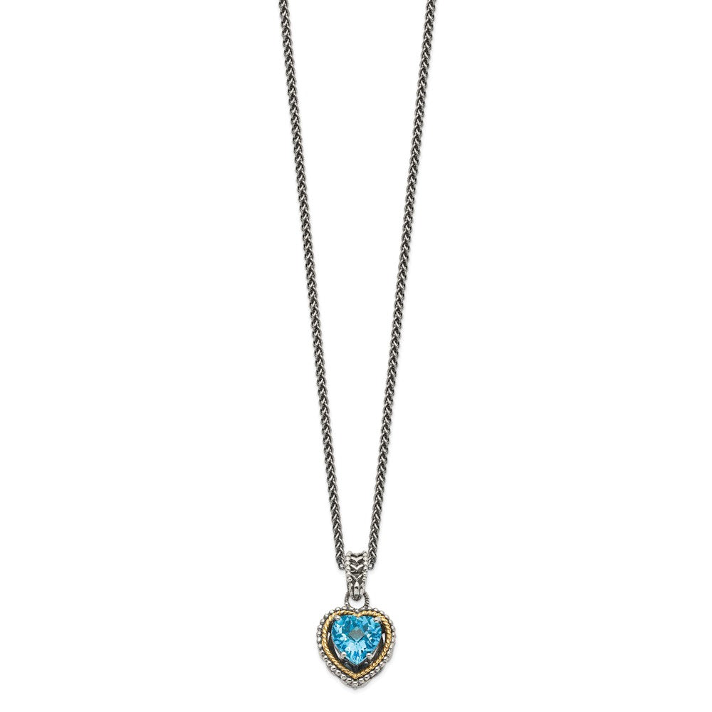 Shey Couture Sterling Silver with 14K Accent Antiqued Blue Topaz Heart Necklace