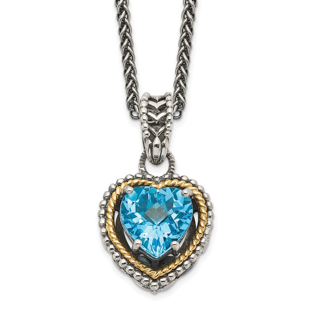 Shey Couture Sterling Silver with 14K Accent Antiqued Blue Topaz Heart Necklace