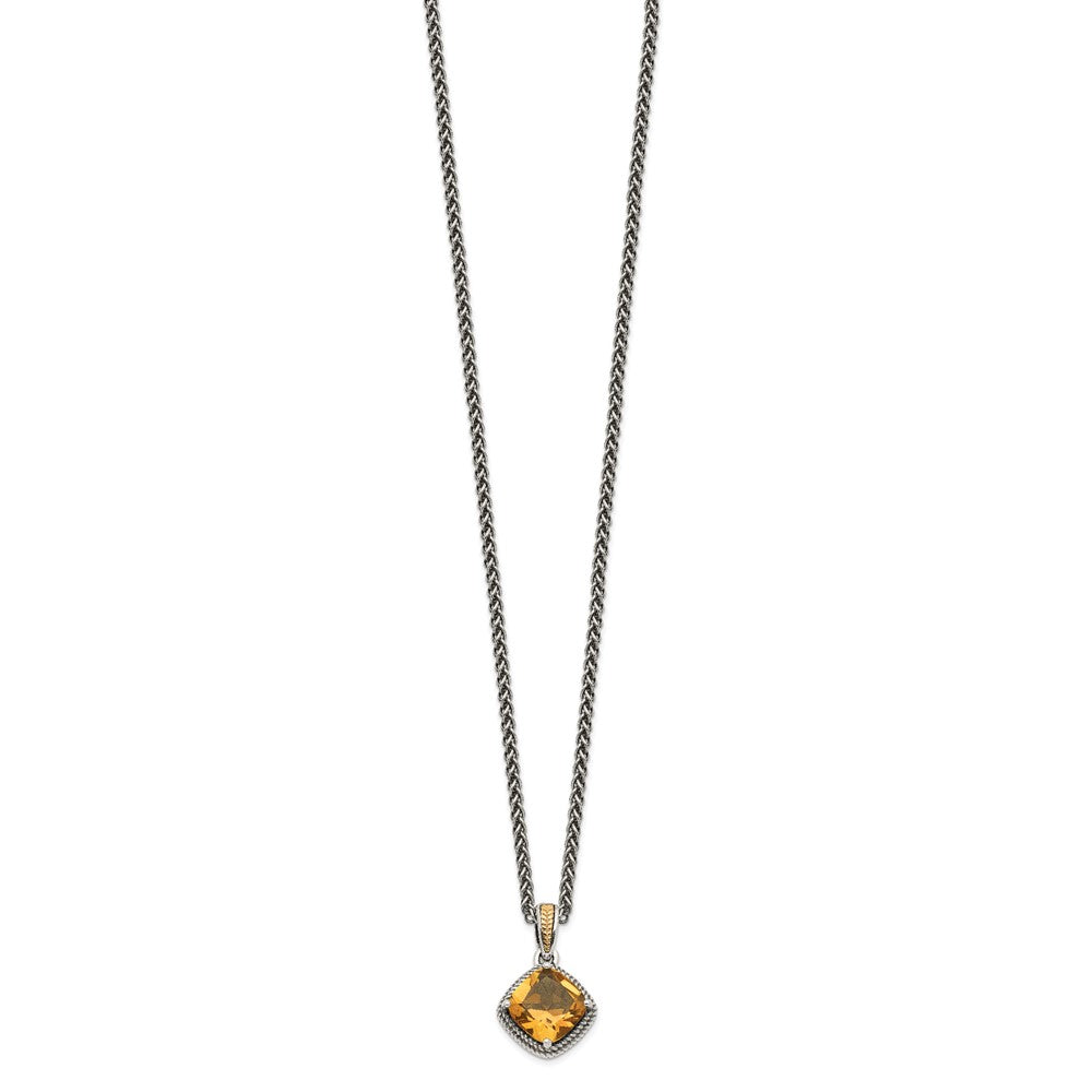 Shey Couture Sterling Silver with 14K Accent 18 Inch Antiqued Cushion Citrine Necklace