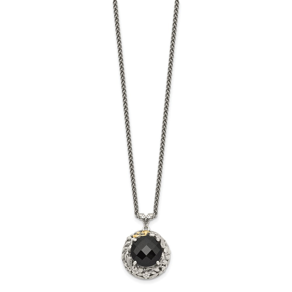 Shey Couture Sterling Silver with 14K Accent 18 Inch Antiqued Checkerboard-cut Black Onyx Necklace