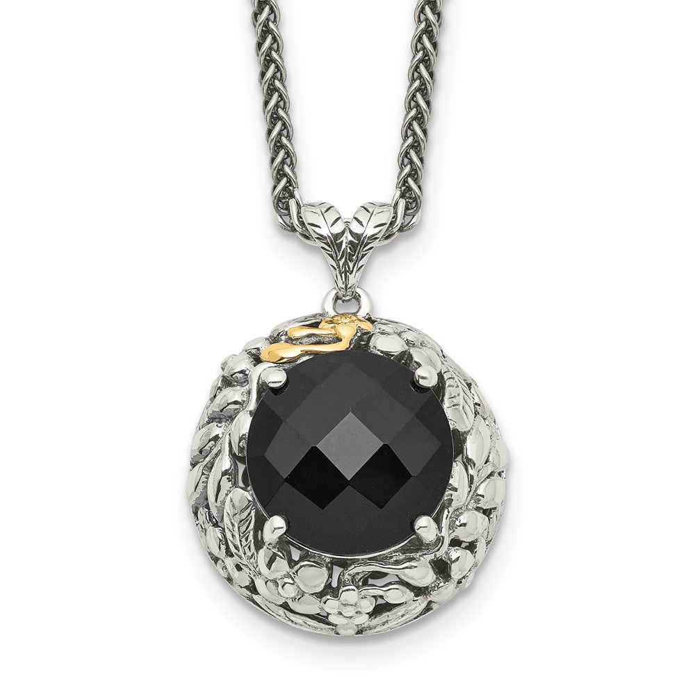 Shey Couture Sterling Silver with 14K Accent 18 Inch Antiqued Checkerboard-cut Black Onyx Necklace