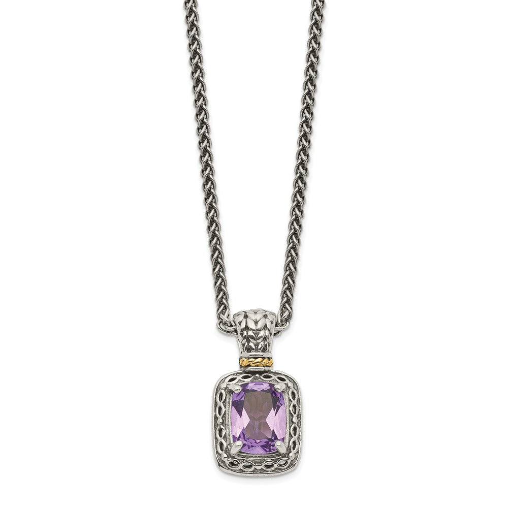 Shey Couture Sterling Silver with 14K Accent Antiqued Cushion Amethyst Necklace